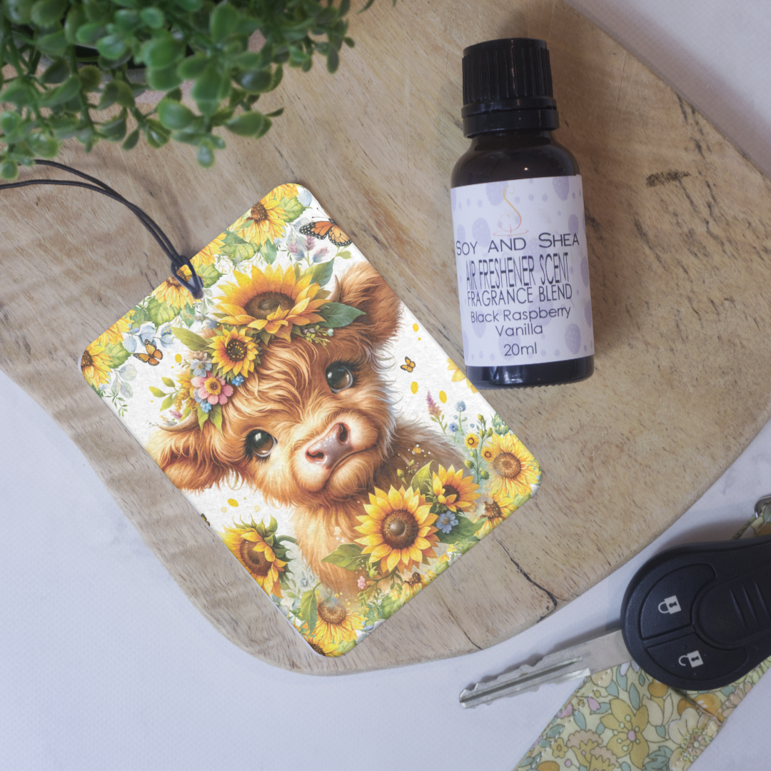 Sunflower Highland Cow Car Air Freshener