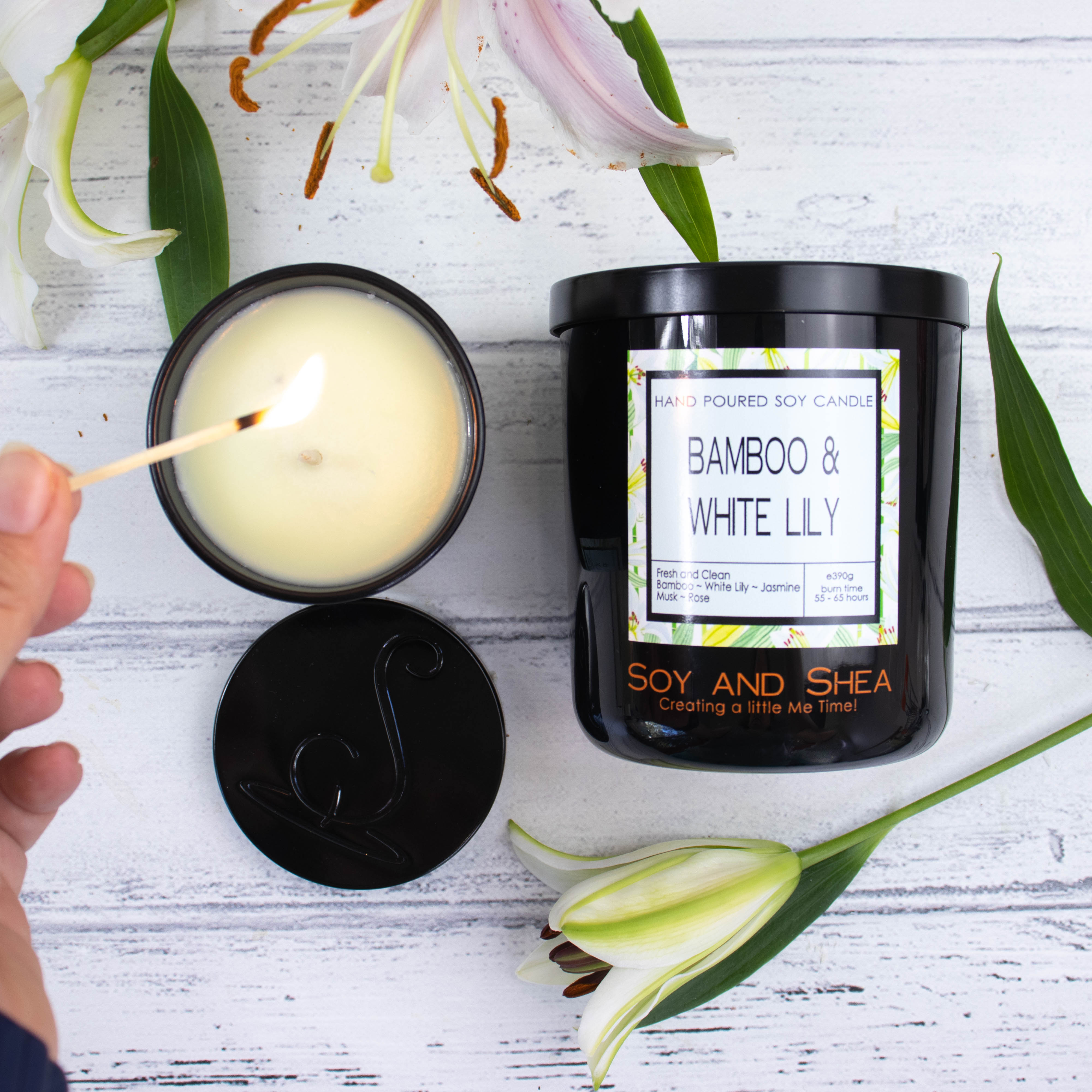 white lily candle Bamboo & White Lily Soy Candle – Soy and Shea