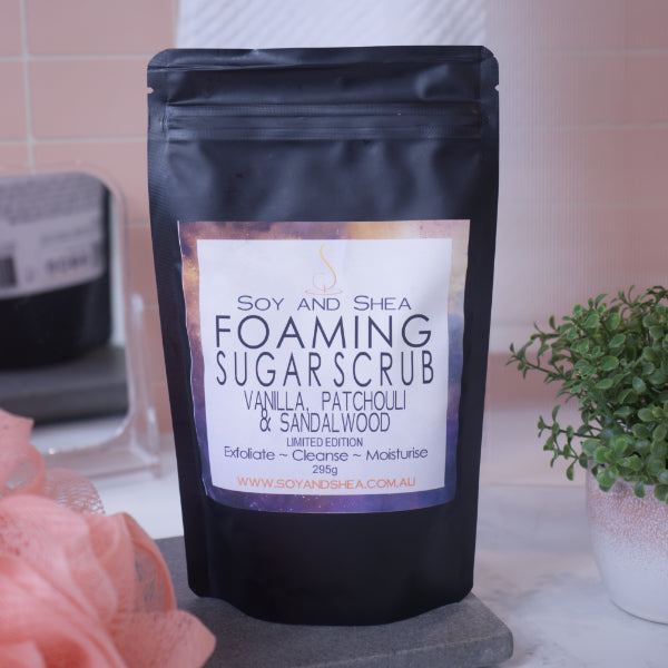 Vanilla, Patchouli & Sandalwood Foaming Sugar Scrub