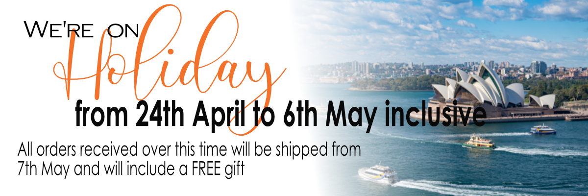 Promotional banner with the image of the Sydney Opera House to the right and text about holiday shipping dates.